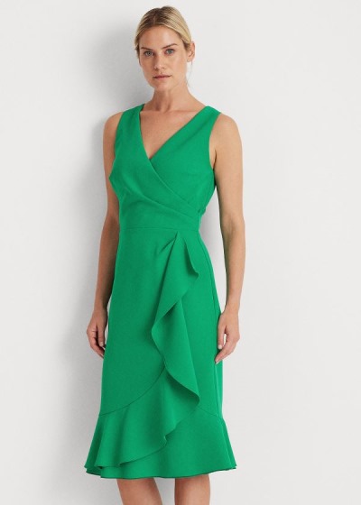 Vestidos Ralph Lauren Mujer Verdes - Ruffle-Trim Crepe - JURKO0542